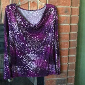 Cute scoop neck T shirt blouse, purple abstract